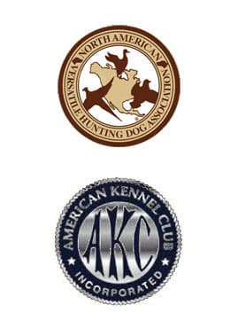 Two different logos of the hunting dog association and american kennel club.